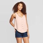 Women's Scoop Neck Button Front Knit Woven Tank Top - Universal Thread Pink