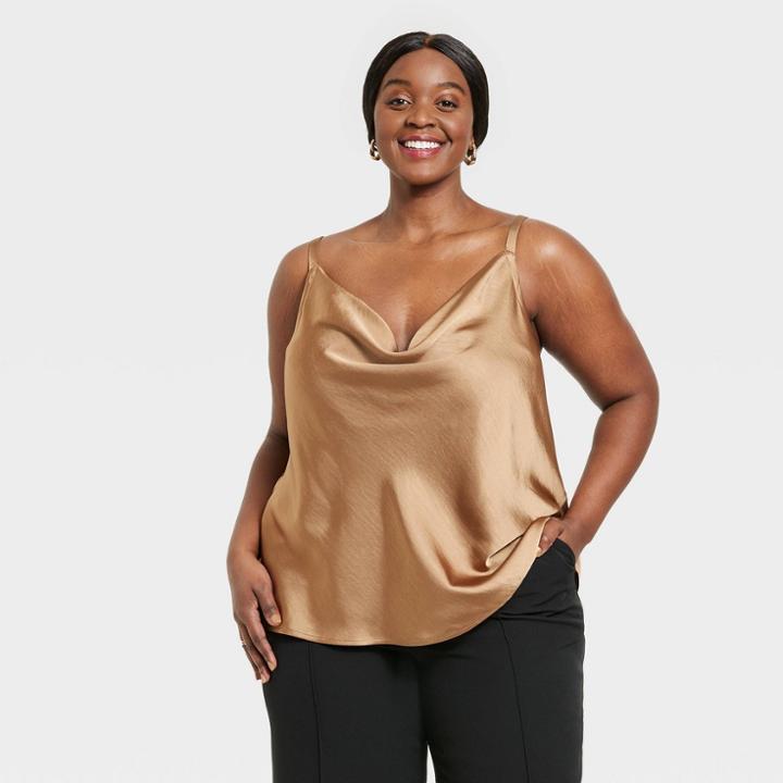 Women's Plus Size Satin Tank Top - Ava & Viv Brown