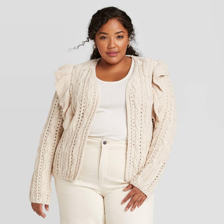 Women's Plus Size Ruffle Cardigan - Universal Thread Cream