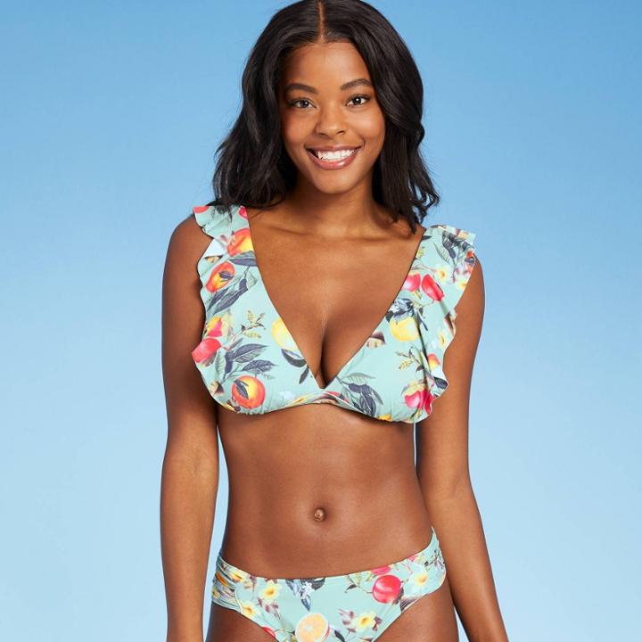 Women's Soft Ruffle Bralette Bikini Top - Kona Sol Sage Green D/dd Cup