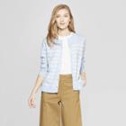 Women's Striped Long Sleeve Crew Neck Cardigan - A New Day Light Blue/cream (light Blue/ivory)