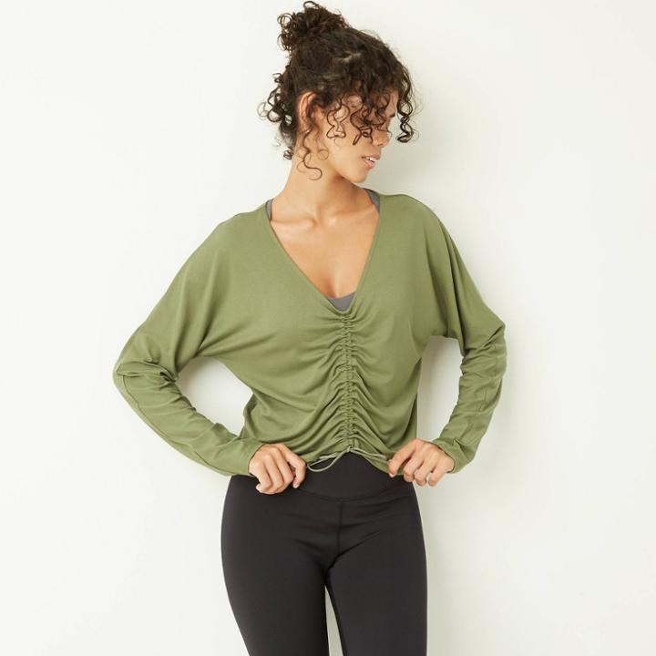 Women's Long Sleeve Cinch Front Top - Joylab Olive Green Xs, Green Green