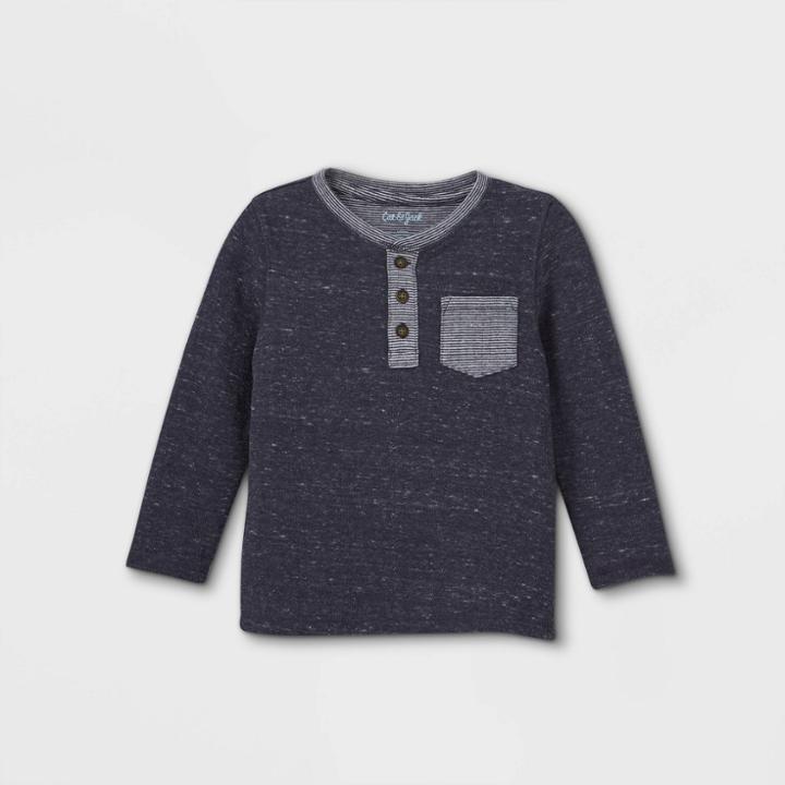 Toddler Boys' Double Knit Henley Long Sleeve T-shirt - Cat & Jack Navy