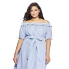 Women's Plus Size Striped Off The Shoulder Short Sleeve Bardot Top - Navy/white 1x - Vineyard Vines For Target, Blue