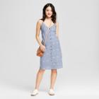 Women's Gingham Button-down Embroidered Midi Dress - Le Kate (juniors') Blue