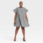 Women's Plus Size Gingham Print Ruffle Short Sleeve Dress - Who What Wear Black/white