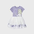 Toddler Girls' Disney Frozen Elsa Knit And Chiffon Short Sleeve Dress - Purple