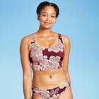 Women's Longline Twist Back Bikini Top - All In Motion Burgundy Floral