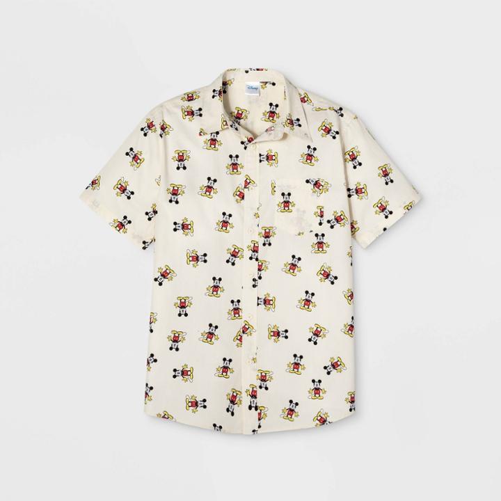 Men's Disney Mickey Mouse Short Sleeve Button-down Shirt Cream