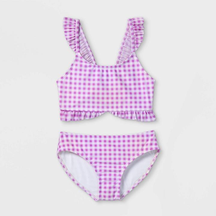Girls' Gingham Ruffle 2pc Bikini Set - Cat & Jack Purple