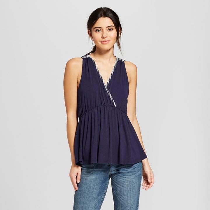 Women's Contrast Stitch Sleeveless Blouse - Universal Thread Navy