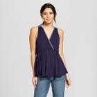 Women's Contrast Stitch Sleeveless Blouse - Universal Thread Navy