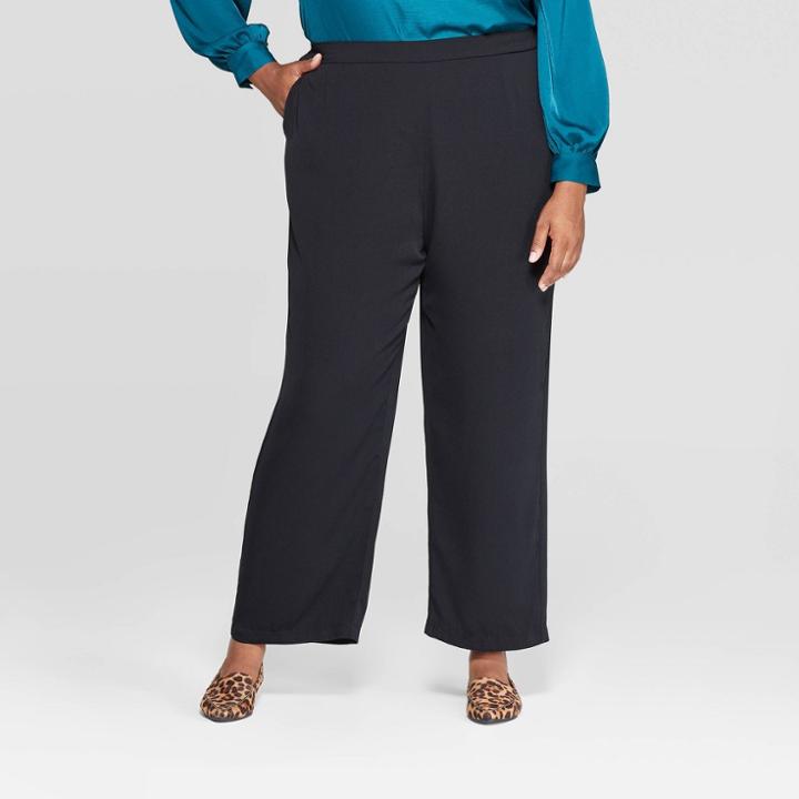 Women's Plus Size Floral Print Mid-rise Straight Fit Pants - Ava & Viv Black