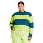 Women's Plus Size Striped Mock Turtleneck Pullover Sweater - Victor Glemaud X Target Teal Blue/green