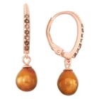 1/5 Tcw Tiara Rose Gold Over Silver Dangling Champagne Freshwater Pearl With Smoky Quartz Accents, Adult Unisex