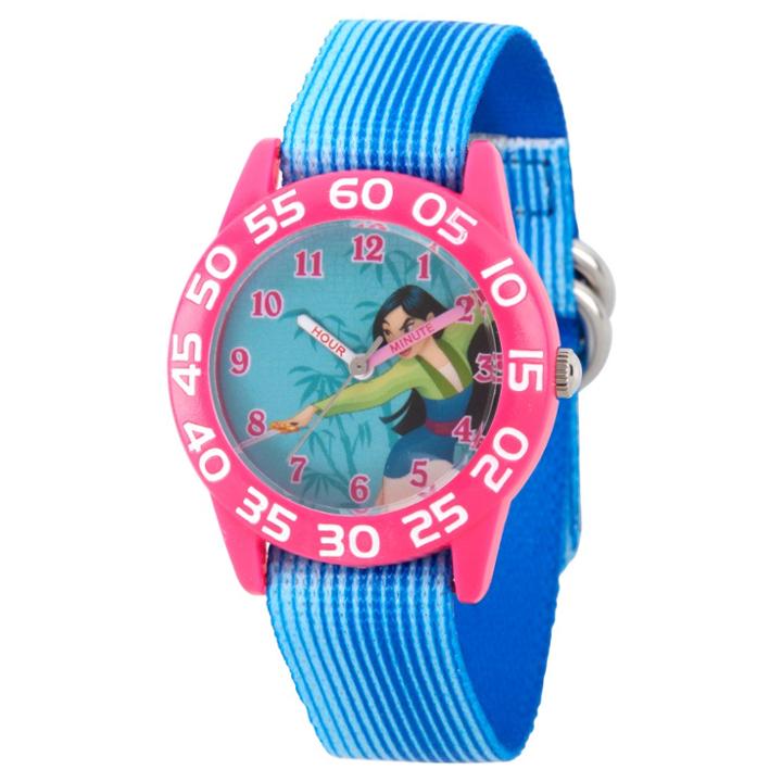 Girls' Disney Mulan Pink Plastic Time Teacher Watch - Blue