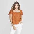 Women's Short Sleeve Square Neck Top - Universal Thread Rust (red)