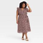 Women's Plus Size Ruffle Short Sleeve Wrap Dress - A New Day Purple