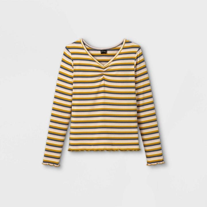 Girls' Cinch Front Long Sleeve T-shirt - Art Class Xs,
