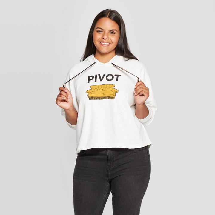 Women's Friends Pivot Plus Size Cropped Hoodie (juniors') - White 1x, Adult Unisex,