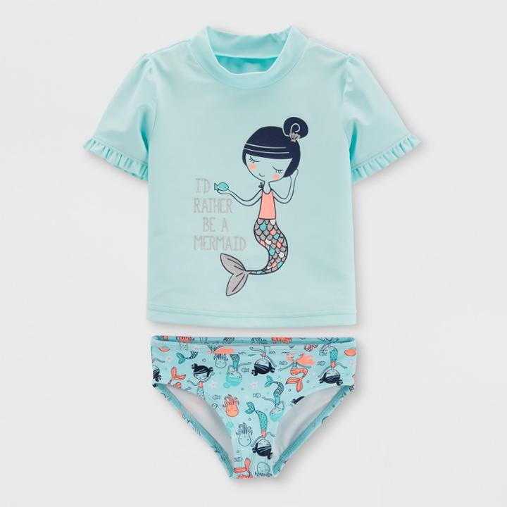 Petitetoddler Girls' 2pc Short Sleeve Mermaid Rash Guard Set - Just One You Made By Carter's Blue