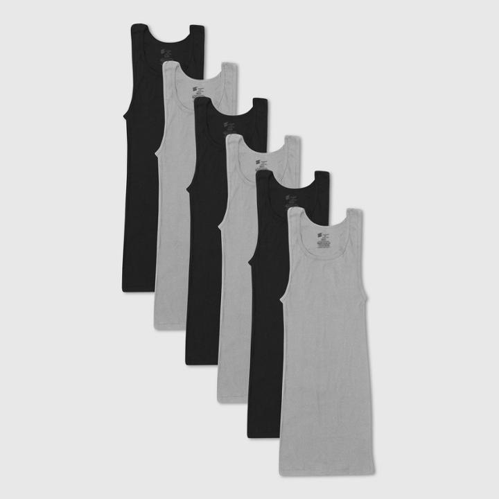 Hanes Men's 6pk Red Label Tank Top Dyed A-shirt - Gray/black