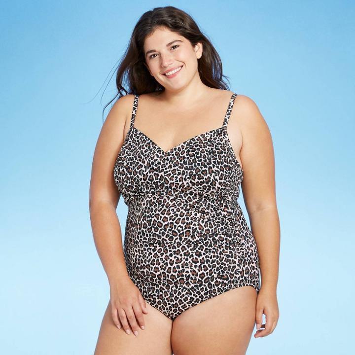 Women's Plus Size Twist-front Over The Shoulder One Piece Swimsuit - Aqua Green Neutral