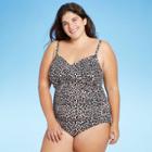 Women's Plus Size Twist-front Over The Shoulder One Piece Swimsuit - Aqua Green Neutral