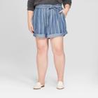 Women's Plus Size Striped Tie Waist Shorts - Universal Thread Medium Wash X, Blue