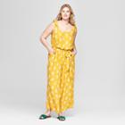 Women's Plus Size Floral Print Woven Jumpsuit - Ava & Viv Yellow X