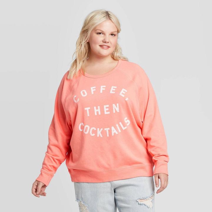 Women's Plus Size Coffee Then Cocktails Sweatshirt - Grayson Threads (juniors') - Pink