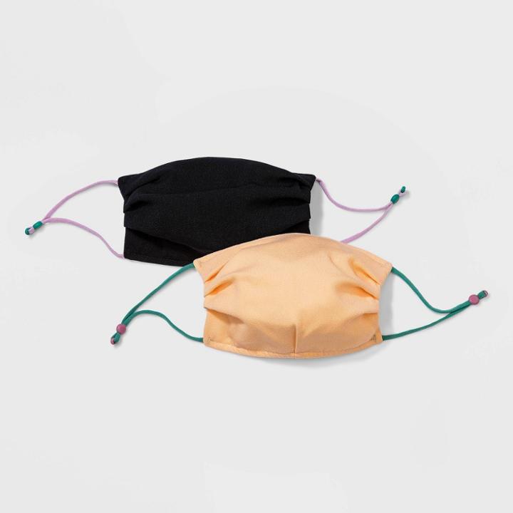 Women's 2pk Adjustable Fabric Face Mask - Wild Fable Black/peach Orange