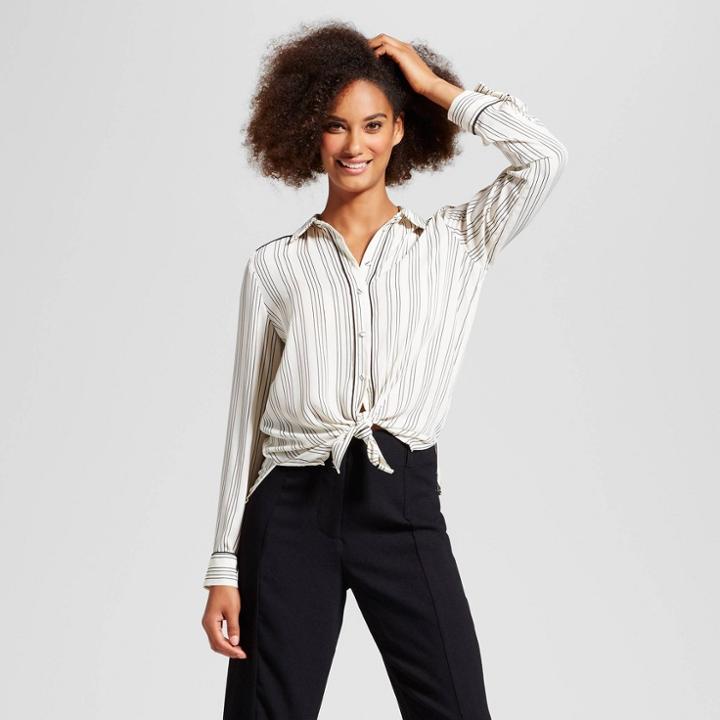 Women's Long Sleeve Piped Pajama Shirt - Who What Wear White/black