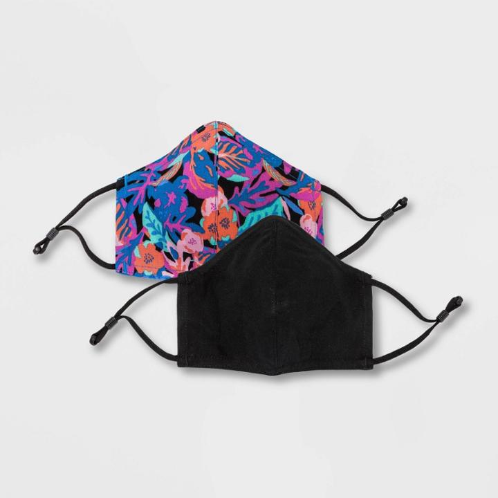 Girls' 2pk Floral Face Mask - Cat & Jack Black