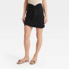 Women's Ruched Ponte Mini Skirt - A New Day Black