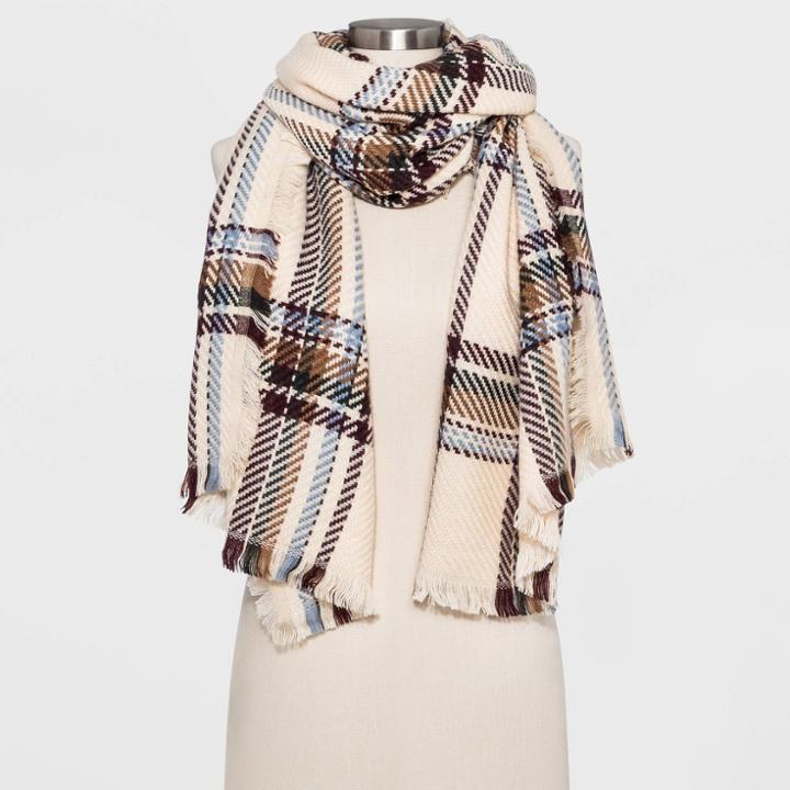 Women's Woven Plaid Oblong Scarf - Universal Thread Cream One Size, Women's, Beige