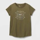Girls' Short Sleeve 'explorer's Club' Graphic T-shirt - All In Motion Dark Green