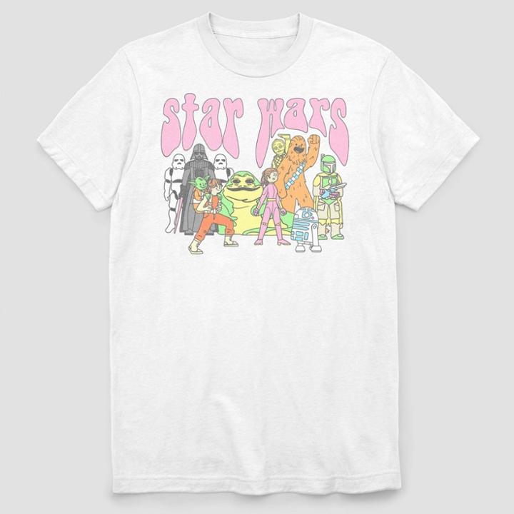 Adult Star Wars Psychedelic Characters Short Sleeve Graphic T-shirt - White