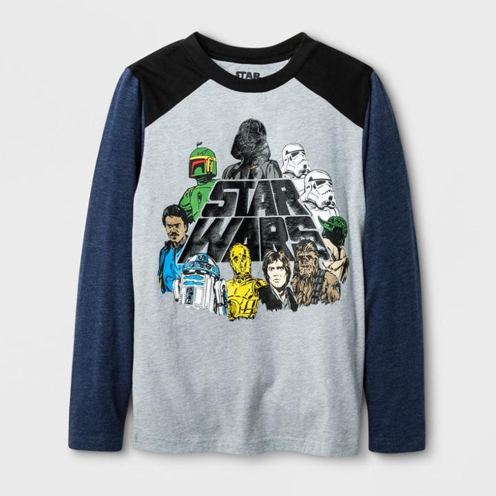 Disney Boys' Star Wars Crew Line Up Long Sleeve T-shirt - Heather Gray