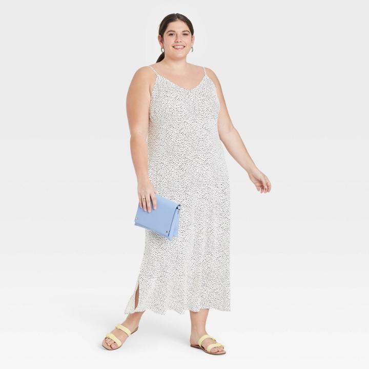 Women's Plus Size Printed Slip Dress - A New Day White