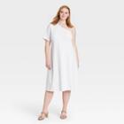 Women's Plus Size Elbow Sleeve One Shoulder Knit Dress - Who What Wear White