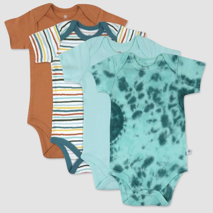 Honest Baby 4pk Organic Cotton Printed Short Sleeve Bodysuit