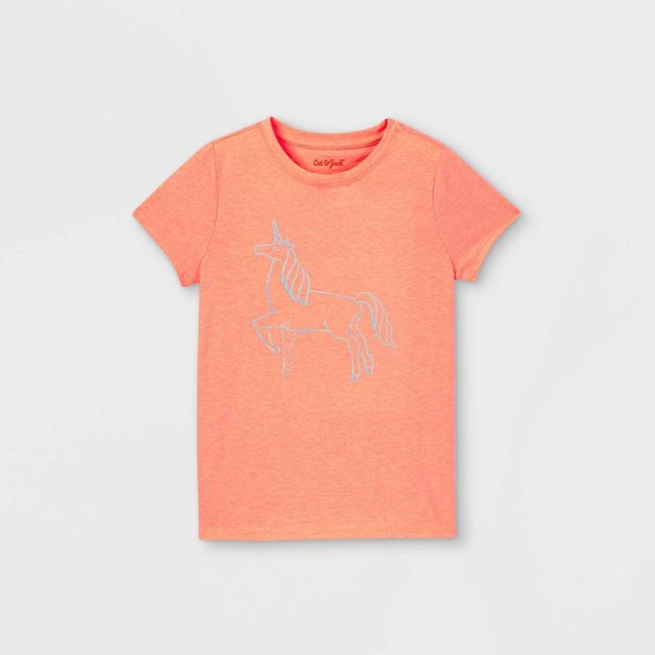 Girls' Unicorn Graphic Short Sleeve T-shirt - Cat & Jack Neon Peach