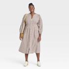 Women's Plus Size Balloon Long Sleeve Button-front Dress - Universal Thread Brown Plaid