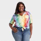 Trinity Collective Pride Gender Inclusive Adult Extended Size Tie-dye Rainbow Button-down Camp