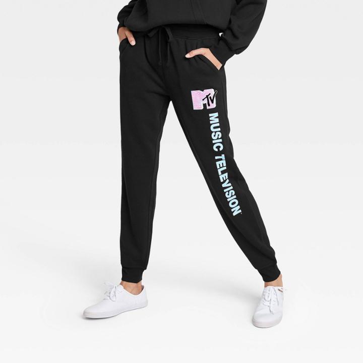 Women's Mtv Pink Logo Graphic Jogger Pants - Black