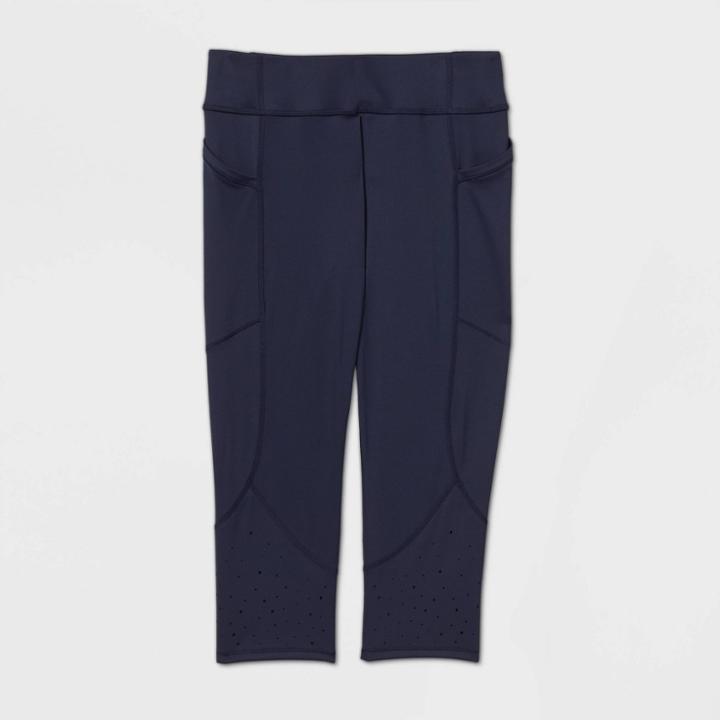 Girls' Laser Cut Capri Leggings With Pockets - All In Motion Navy Xxl, Girl's, Blue