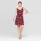 Women's Floral Print Sleeveless V-neck Woven Dress - A New Day Burgundy