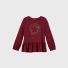 Toddler Girls' Long Sleeve Cozy Foil Star T-shirt - Cat & Jack Burgundy