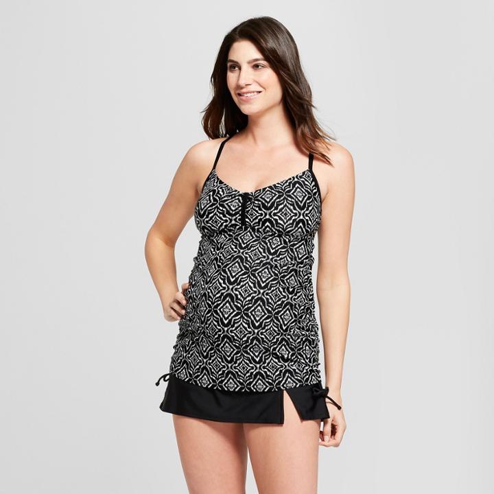Maternity Cinch Front Tankini - Isabel Maternity By Ingrid & Isabel Black Ikat